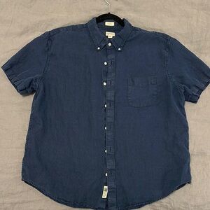 J. Crew Navy LINEN Casual Button Down Shirt Short Sleeve